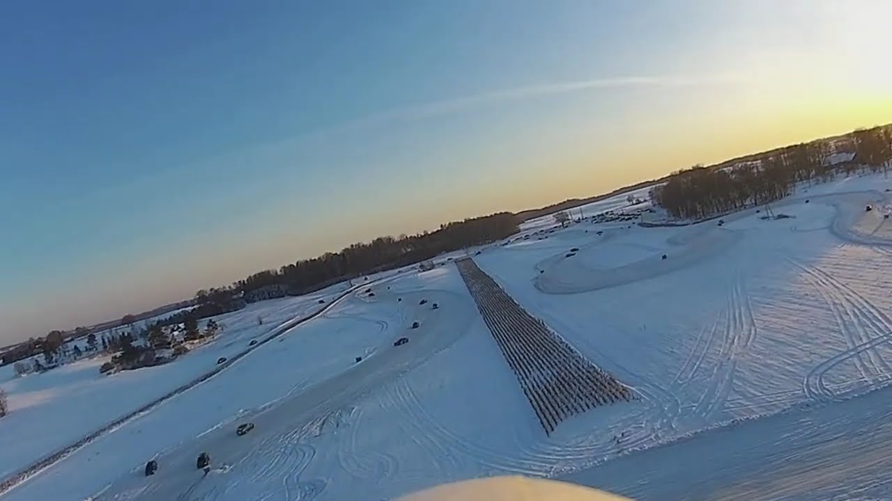 Winter drift track Rokiškis. View from cockpit of airplane