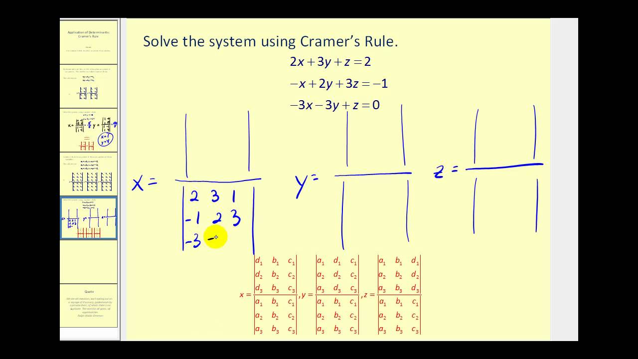 Cramer's Rule to Solve a System of Equations