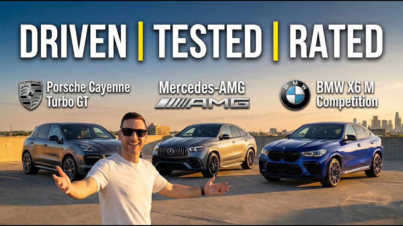 Battle of the Super SUV Coupes: BMW X6 M Comp v AMG GLE 63 S Coupe v Porsche Cayenne Turbo GT (POV)