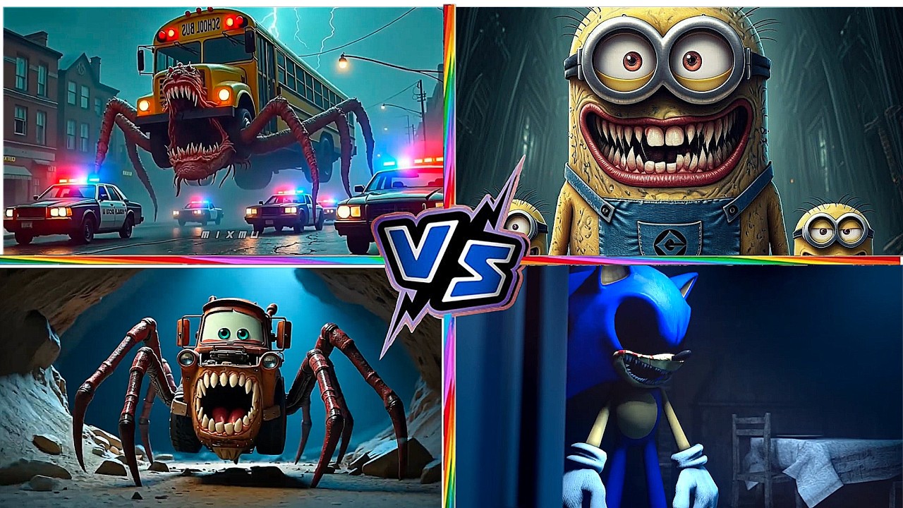 School Bus Monster VS Minion Monster VS Mater Monster VS Sonic EXE Tiles Hop EDM Rush