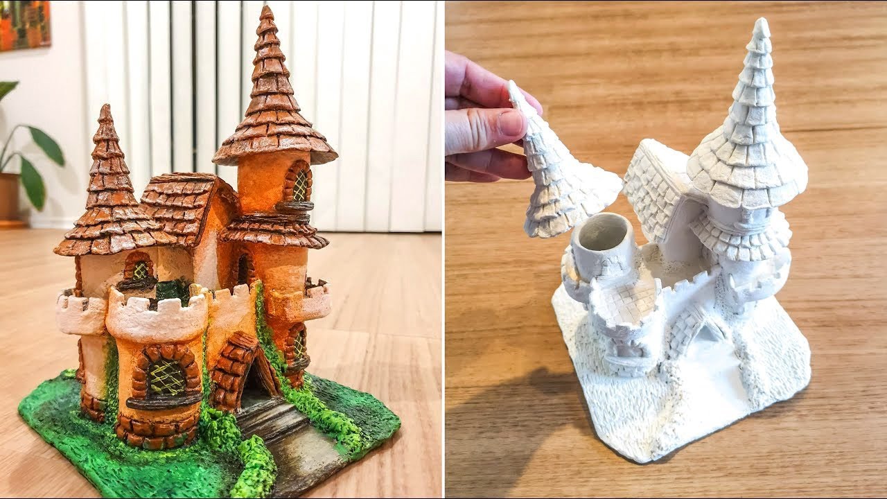 DIY Mini Castle Craft Idea - Toilet Roll Tube Craft - Air Dry Clay Tutorial