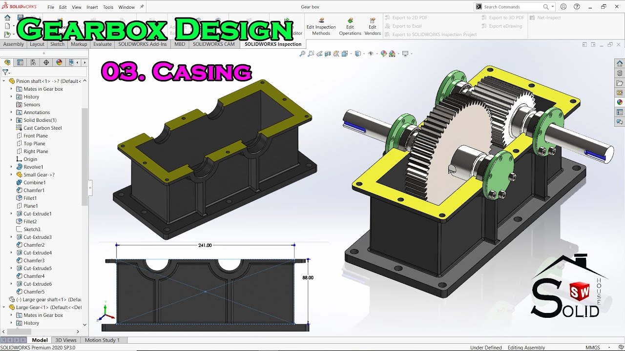 Gearbox Design | Casing | Solidworks Tutorial | Part 3