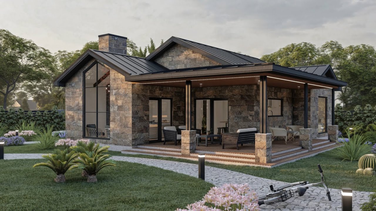 MODERN, TAŞ EV GÖRÜNÜMLÜ, DAĞ EVİ KONSEPTİ VİLLA TASARIMI ! (ÇELİK + BETONARME)