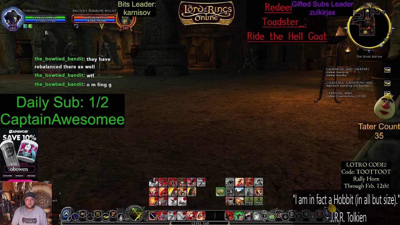 Poteen OBowen playing LOTRO, GUARDIAN (red line) trying to figure this out, maybe MINSTREL