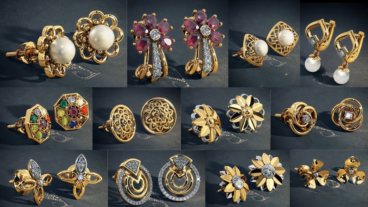 Stud gold earrings designs with price l diamond earrings with price l gold studs designs...