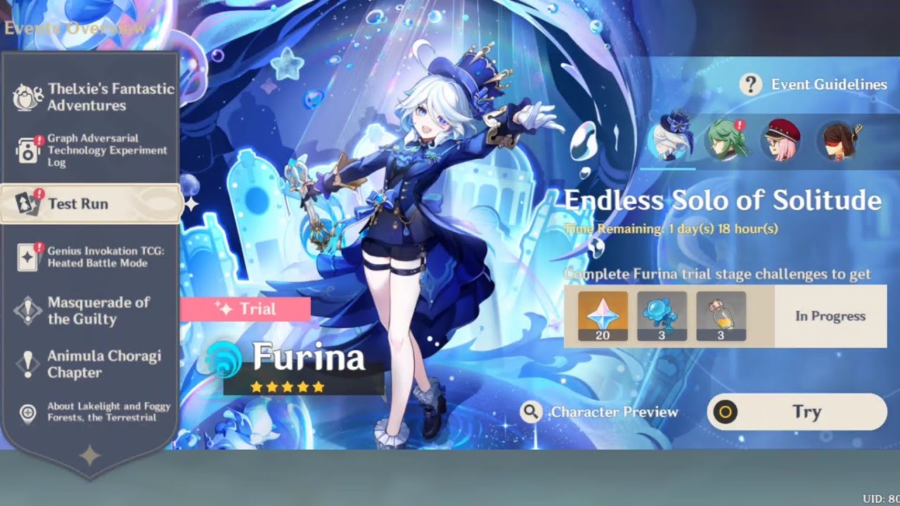 [Genshin Impact] Character Test Run &bull; Furina (Endless Solo of Solitude)
