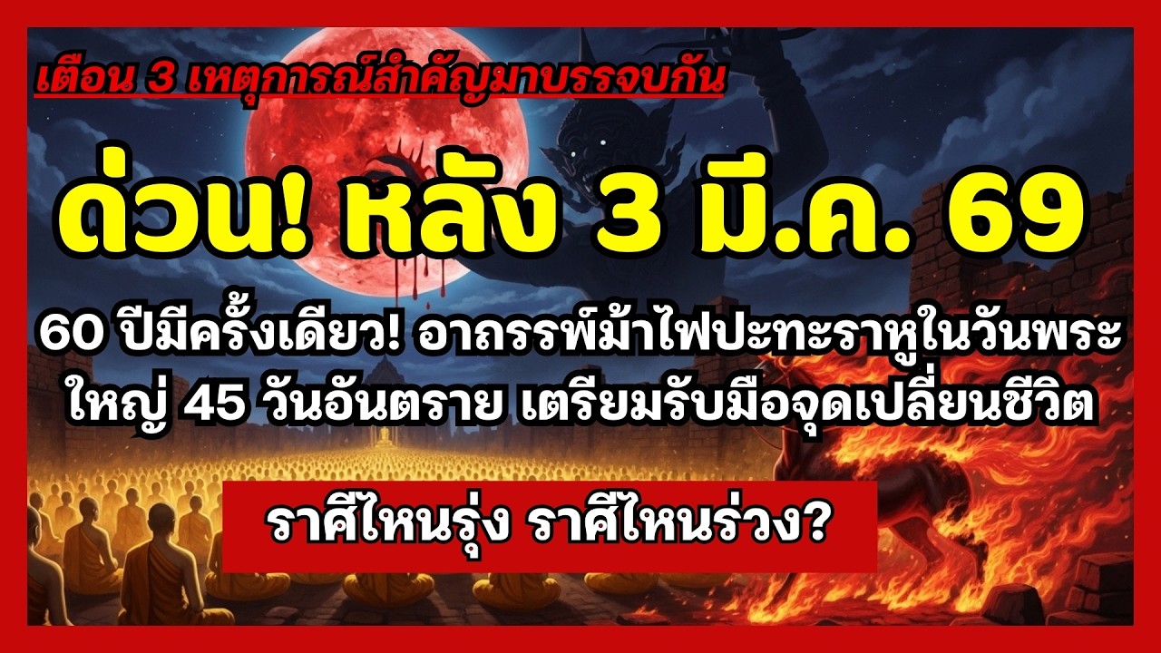 ด่วน!หลัง3มี.ค.69 รอบ60ปีมีครั้งเดียวม้าไฟปะทะราหูวันพระใหญ่45วันอันตราย เตรียมรับมือจุดเปลี่ยนชีวิต