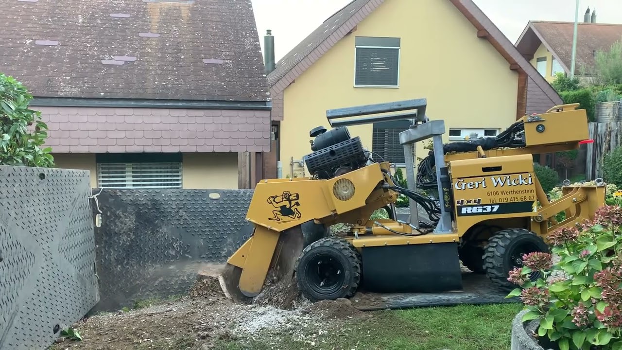 Geri Wicki Transporte Spezialholzerei und Wurzelstock fräsen mit Rayco RG37 4x4