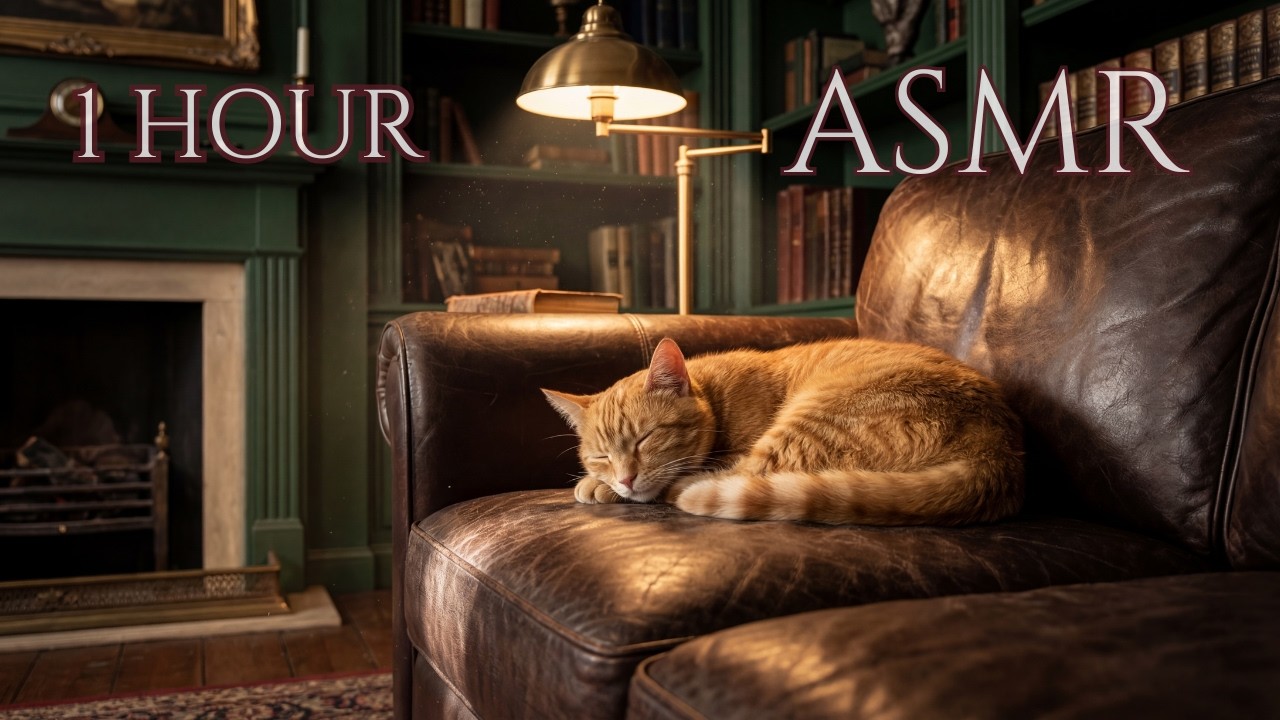 🐈 Ginger Cat Purring ASMR 🌙 Antique Library & Soft Page Turning 📖 (No Talking, 1 Hour)