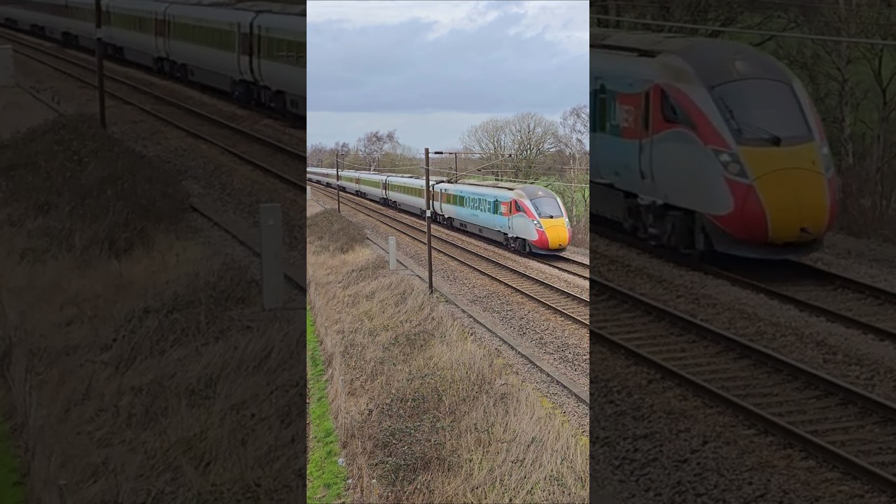 LNER Class 801 Azuma Number 801204 Our Planet Livery at speed on the East Coast Main Line