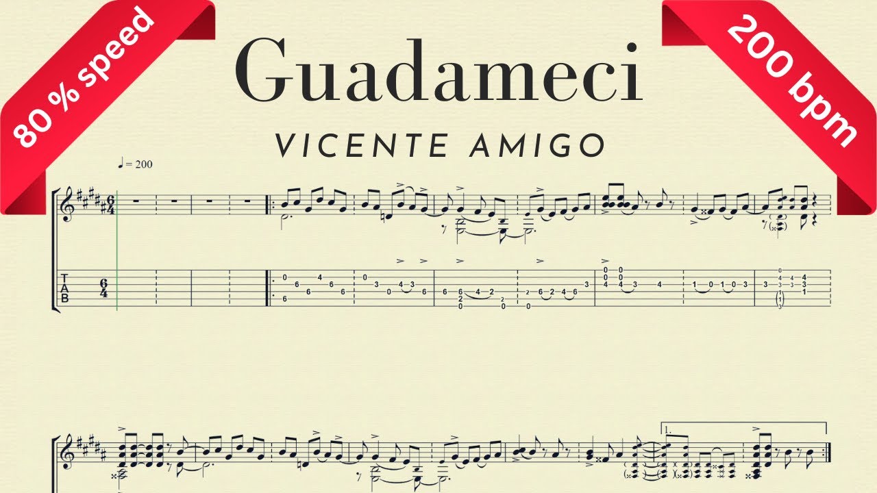 Score video of Guadameci (Bulería) by Vicente Amigo - At 80% speed