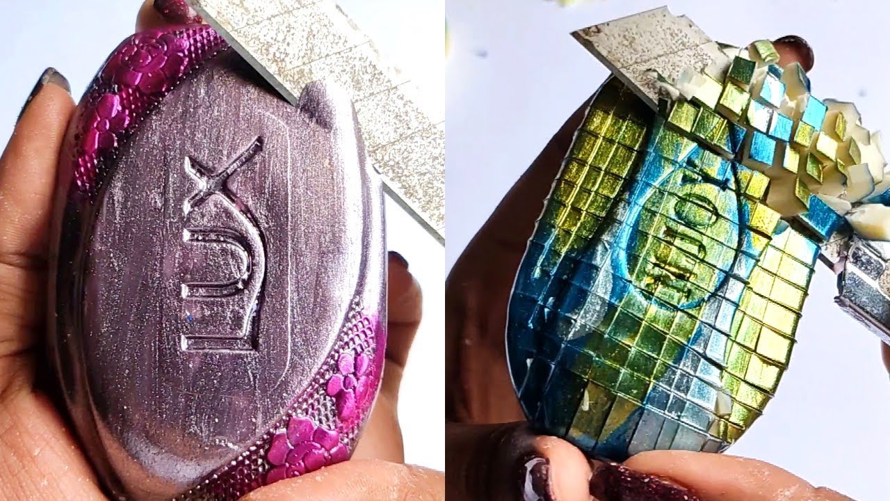 ASMR Soap Cutting Satisfying Relaxing Tickling Sounds Glitter Soap Carving Semi Dry Soap Crumble