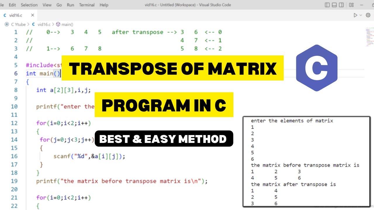 C Program to Print Transpose of  a Matrix | Transpose of a matrix in C | Hindi