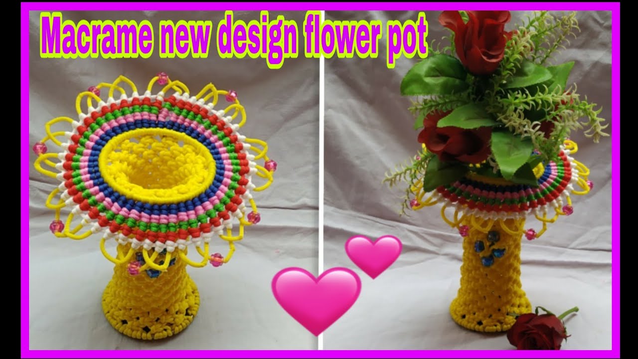 Macrame multi colour flower pot diy.