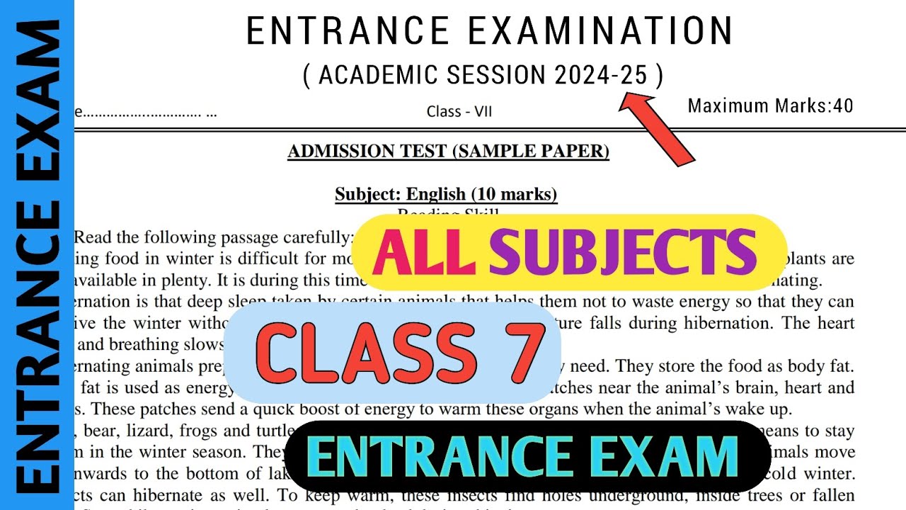 Class 7 all subjects question paper of entrance exam 2025 | Admission test | Dav paper Zone |