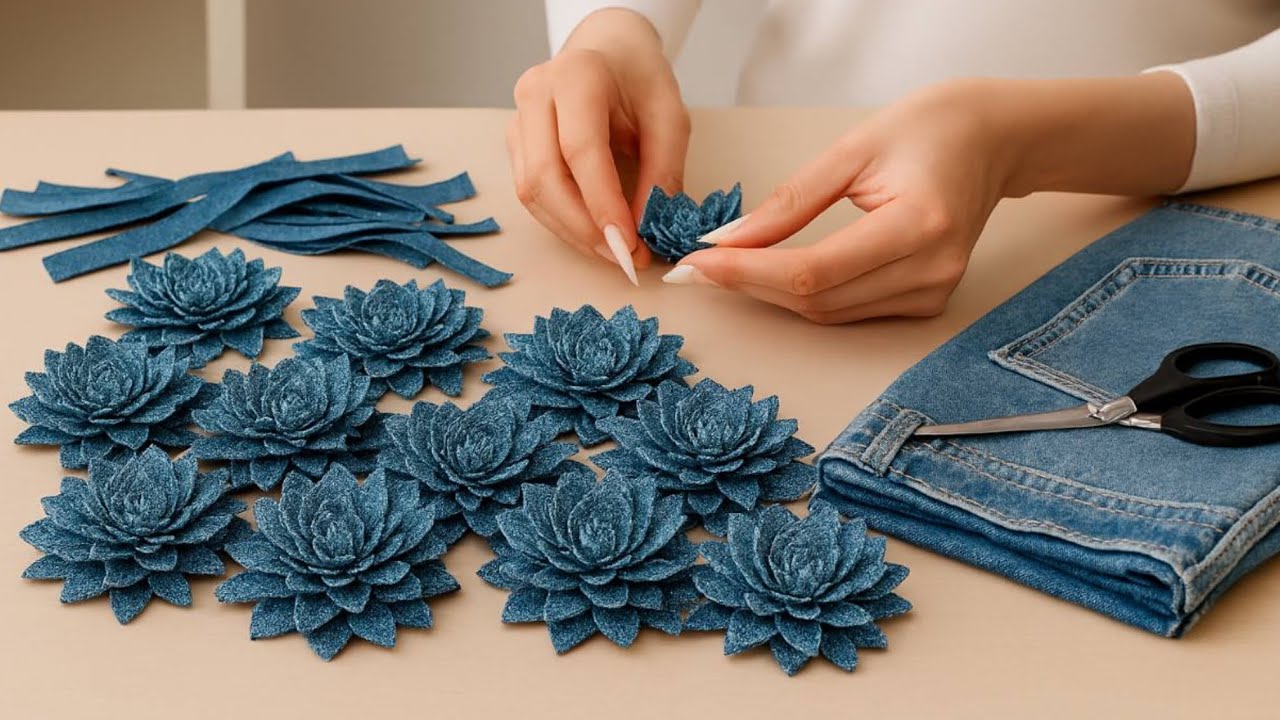 Turn Old Jeans into Beautiful Dahlias - Step-by-Step Tutorial_DIY