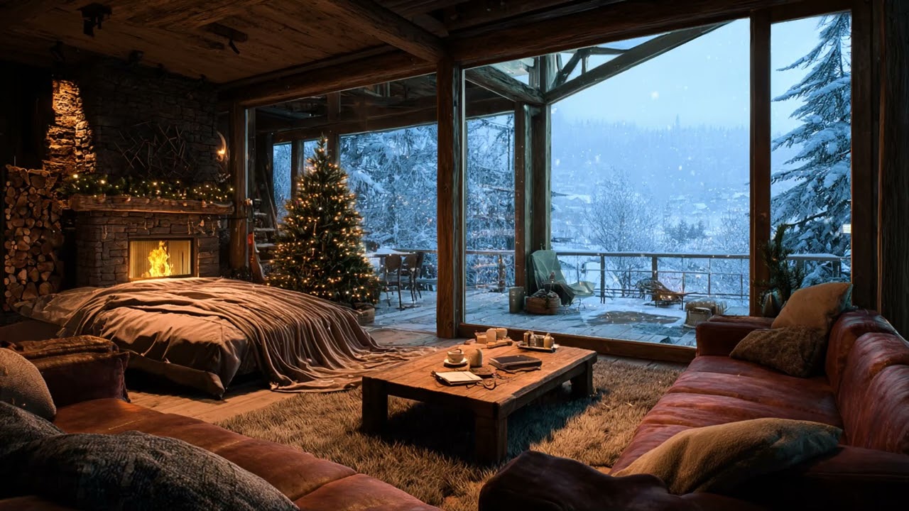 🎹🔥Winter Fireplace Study Piano Ambience | Snowfall Calm for Focus, Work & Inner Silence