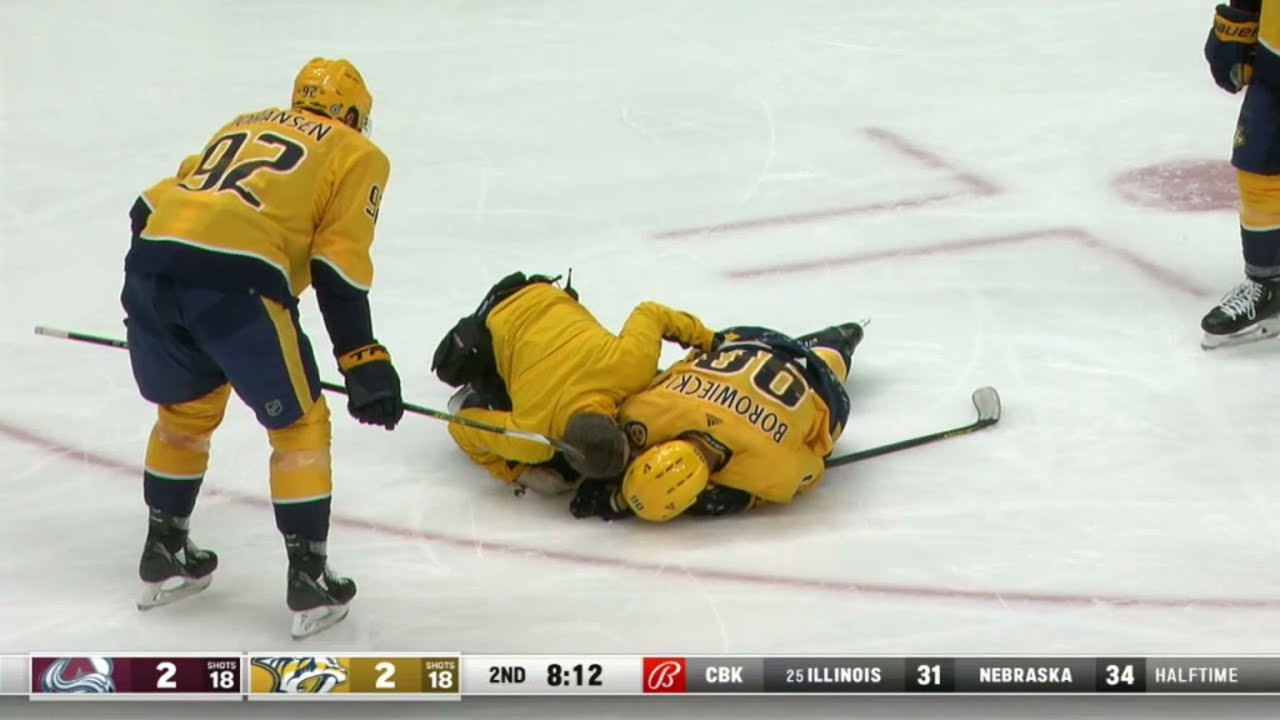 Mark Borowiecki down after blocking shot in the Hips