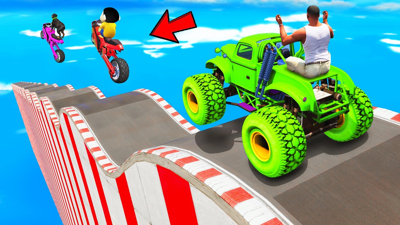 SHINCHAN AND FRANKLIN TRIED THE LONGEST GIANT BUMPY ROAD PARKOUR CHALLENGE GTA 5