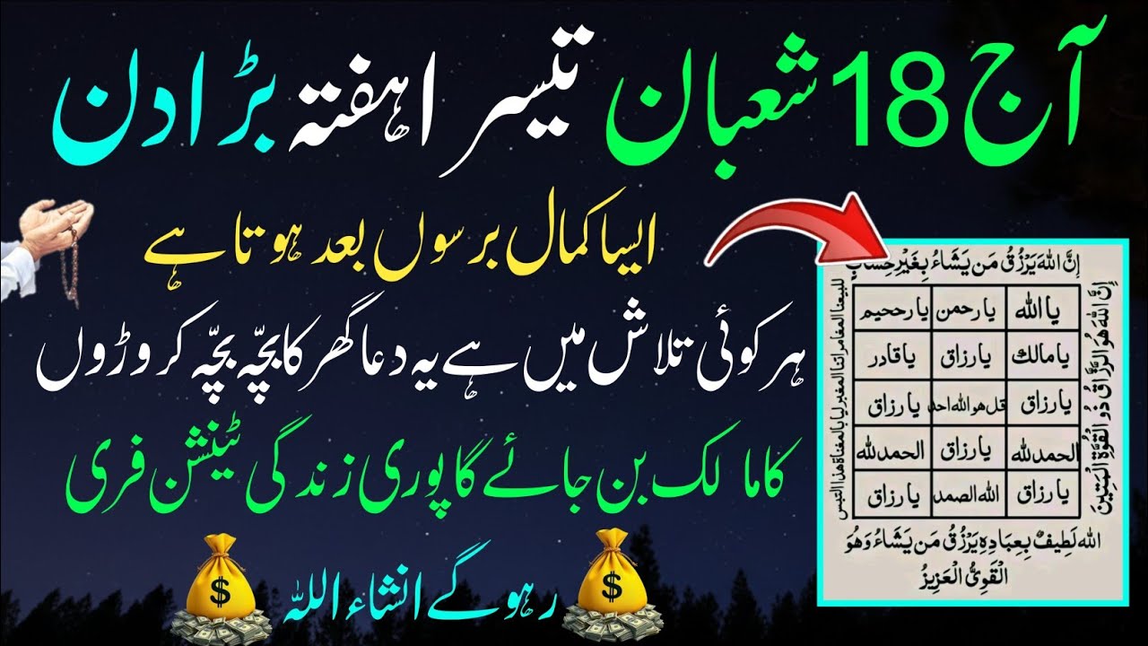 18 Shaban Hafta Ye Dua Sirf Sunlo🤲Pore Sal Rozi Ayegi🤲rozi me Barkat ki Dua| Shaban ka Wazifa