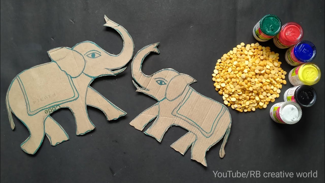 Simple Elephant Wall Hanging Making With Pulses | Best Out of Waste Cardboard