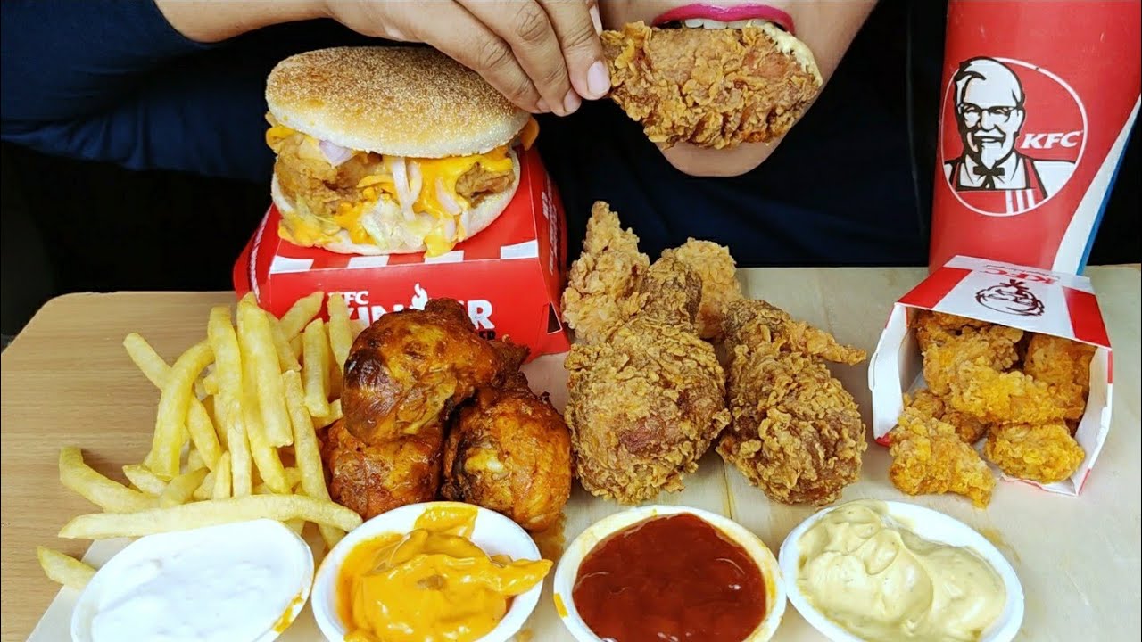 ASMR:KFC ZINGER BURGER,FRIES,KFC HOT AND CRISPY,HOT AND SPICY CHICKEN LEGPIECE