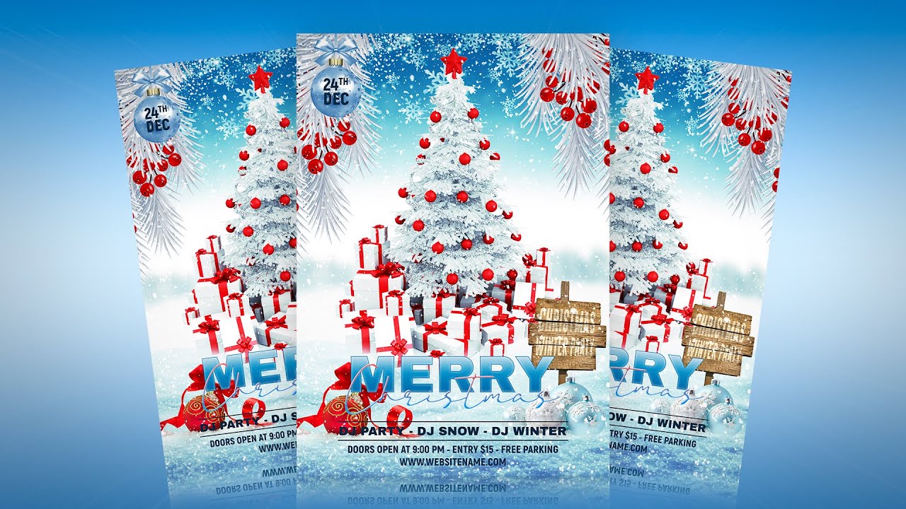 Merry Christmas Flyer Design | Christmas Winter Party Flyer Design in Photoshop Tutorial