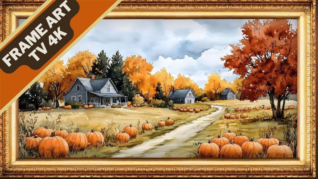 Autumn Pumpkin Field Bliss | Slideshow Art Framed Screensaver | Art for Your TV | 4K