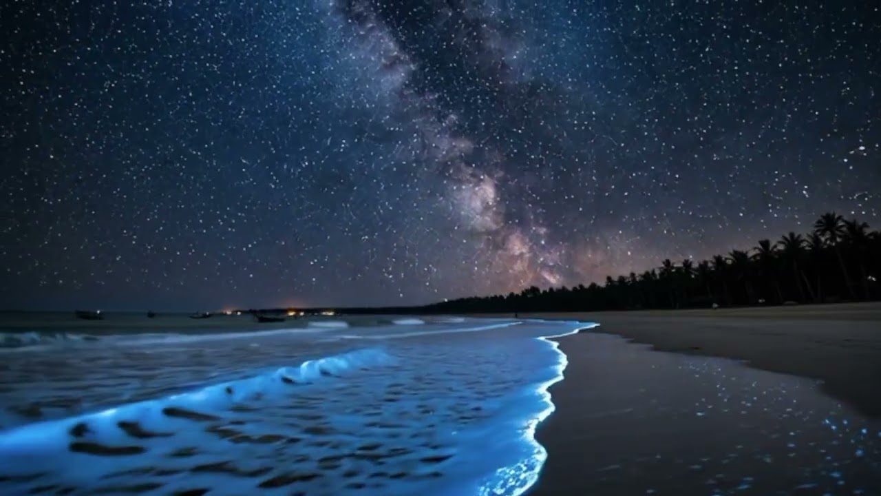 Deep Sleep Meditation 🌌 Relaxing Spiritual Music | Ngapali Beach Night Waves ✨ Myanmar Galaxy Sky