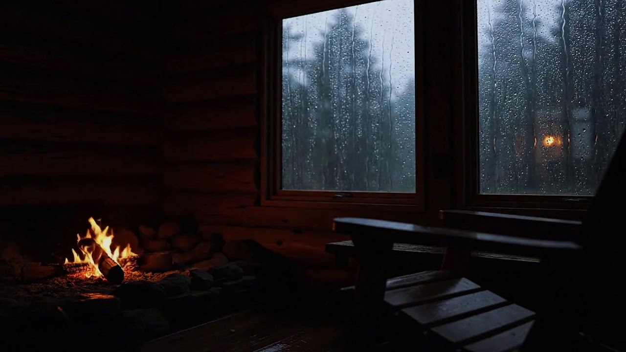 Deep Rain on Window Sounds with Soft Fireplace Ambience for Stress Relief