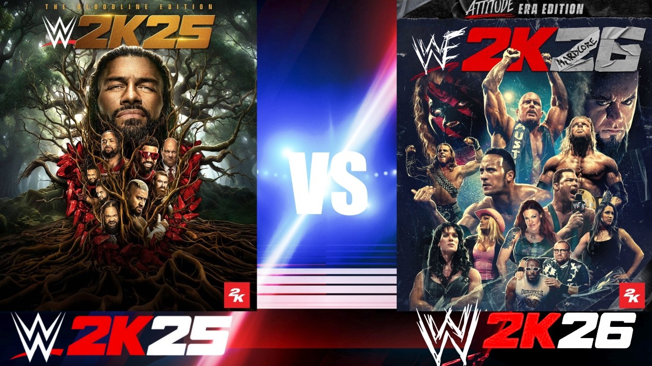 Матч командных звезд WWE 2K25 против команды WWE 2K26 в игре Team Stars.