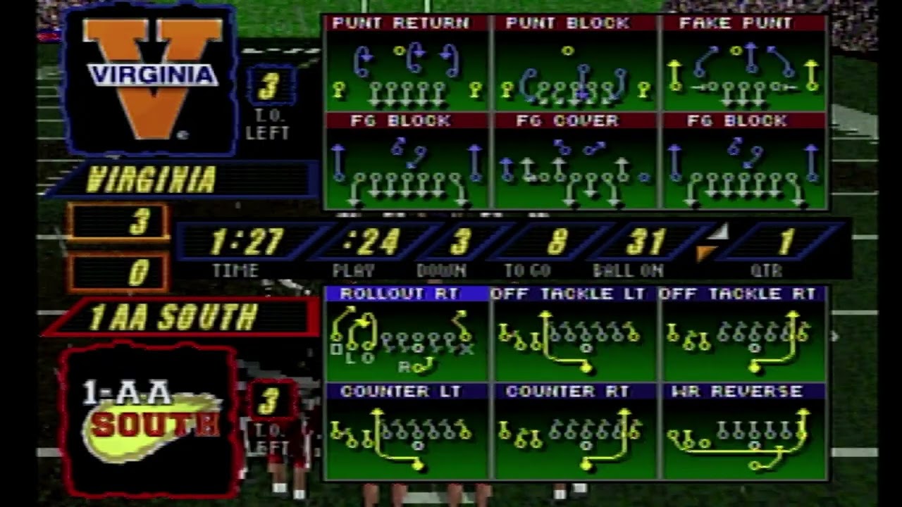 NCAA Football '98 (режим симуляции сезона — дивизион 1 — AA South против Virginia Cavaliers)