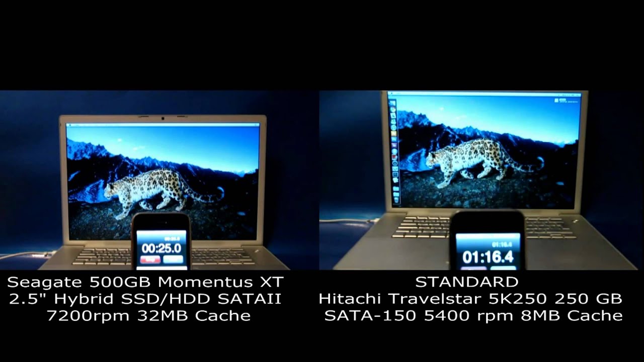 Seagate Momentus XT 500GB SSD/HDD Hybrid VS Hitachi Travelstar 5K250/ Macbook Pro A1260