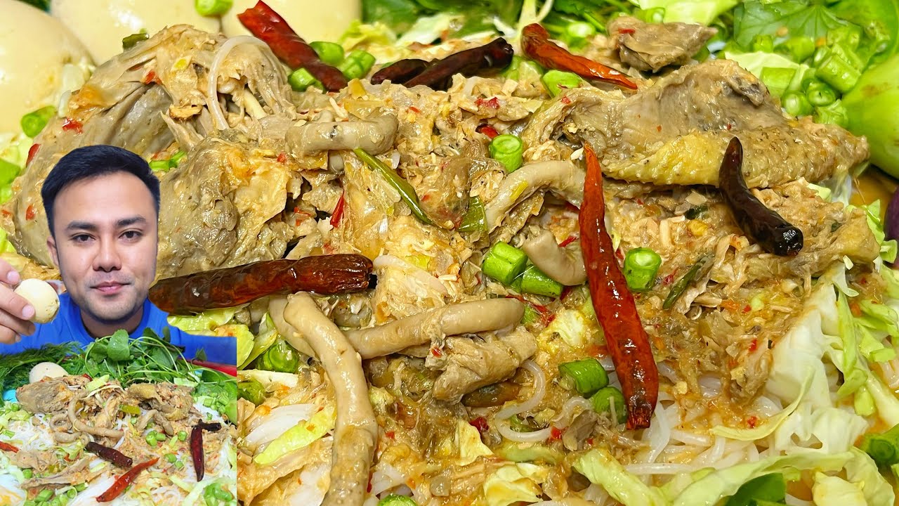 ขนมจีนน้ำยากะทิเข้มข้นเนื้อไก่มาเป็นชิ้นใหญ่ๆแซ่บนัว แกล้มผักสดพริกทอด ไข่ปิ้ง อร่อยมาก #mukbang