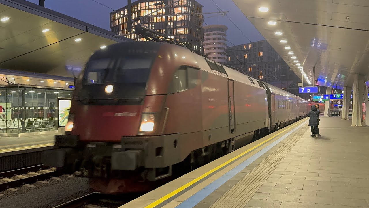 Einfahrt &Ouml;BB RJ 856 &ldquo;Wei&szlig;ensee&rdquo; Flughafen Wien - Lienz in Wien Hbf (15.12.2025, 4K HDR)