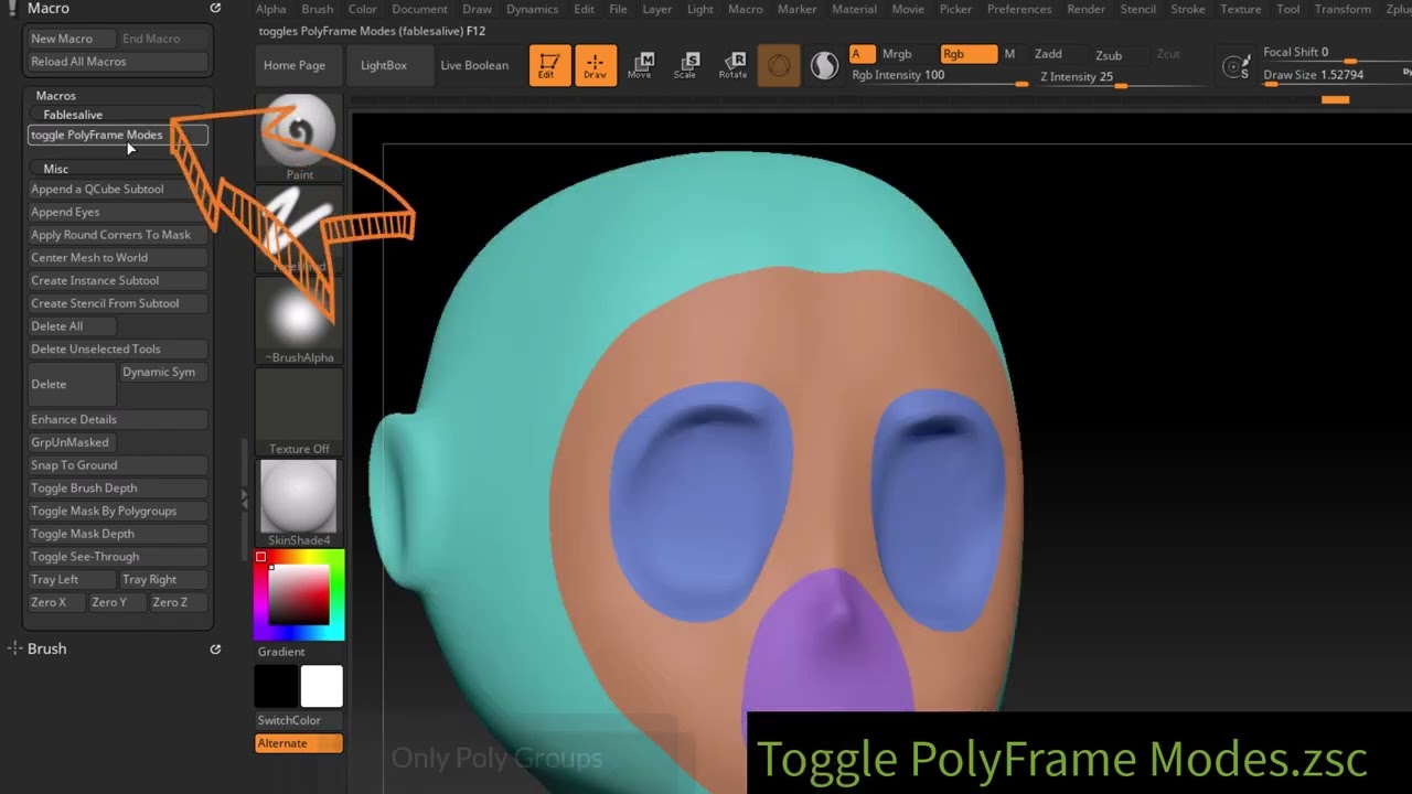 ZBrush Macro - Toggle PolyFrame Modes