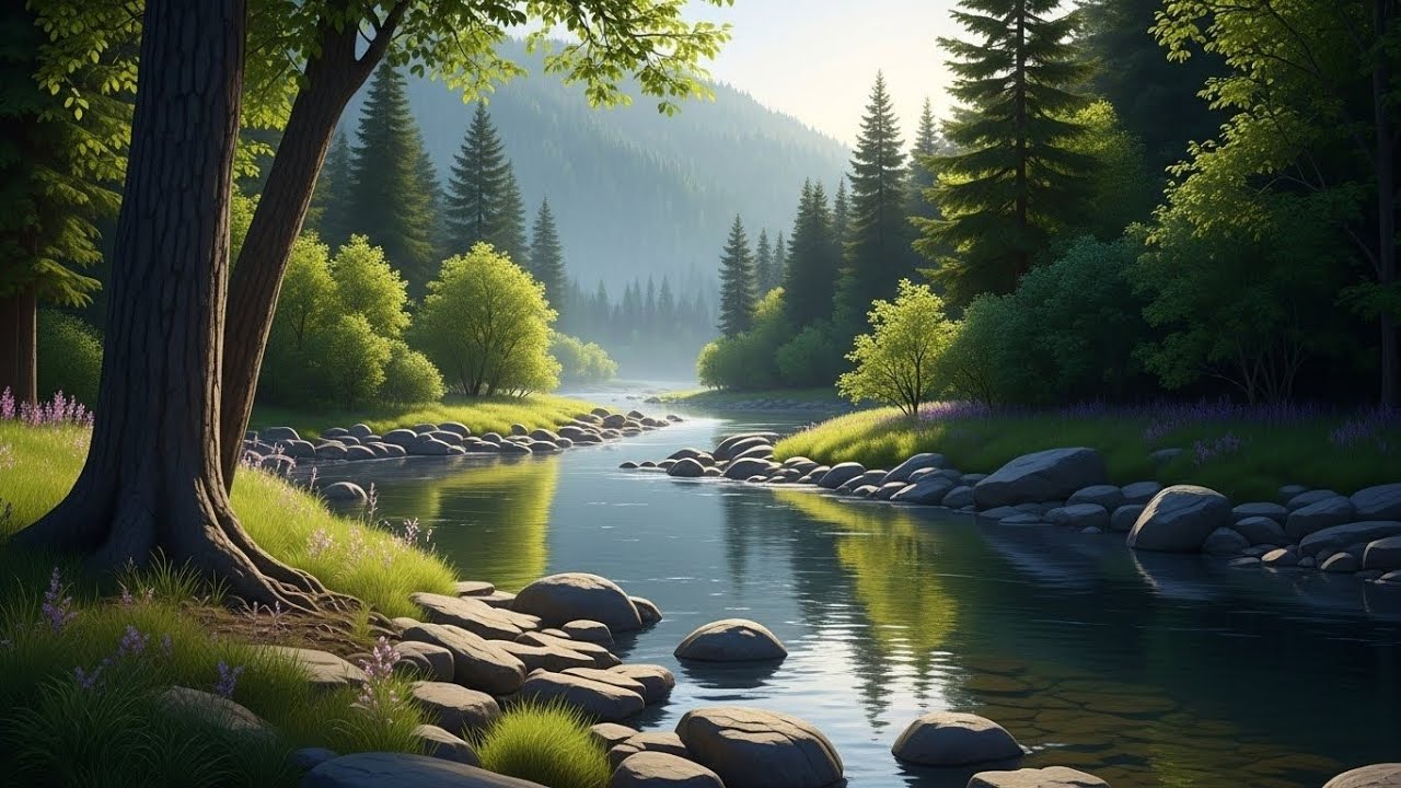Forest Stream River 🌲🌊 Gentle Flowing Water for Sleep and Meditation #2388