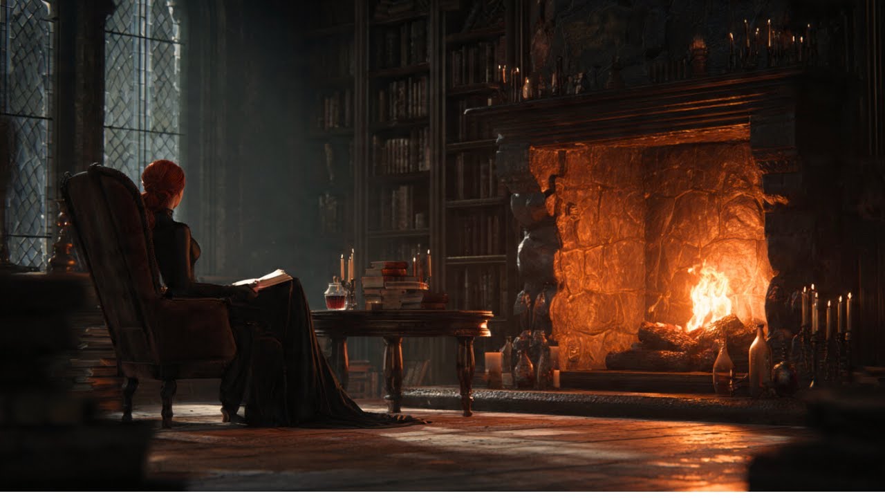 Witch by the Fireplace 🔥 Dark Cozy Ambience | Crackling Fire Sounds (1h20)