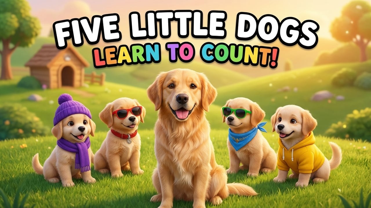 Five Little Dogs Sing Along! | Puppies Nursery Rhyme & Counting Song