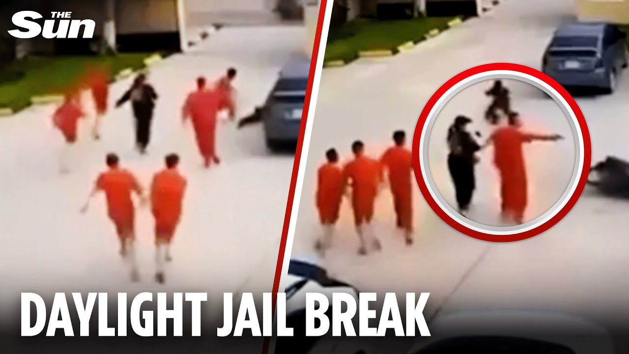 Shocking moment kingpin ESCAPES JAIL after sneaky girlfriend passes him a gun