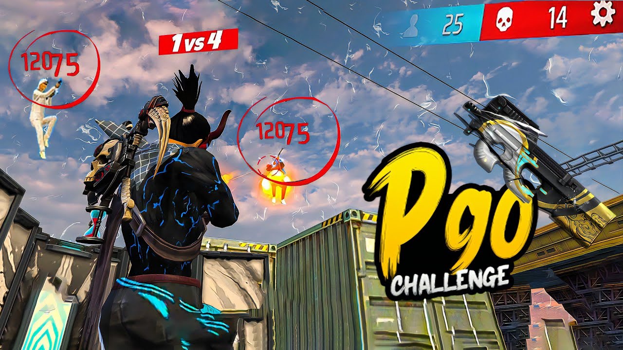 P90 Only Challenge 😲 Op 1 Vs 4 Gameplay 😱 Free Fire