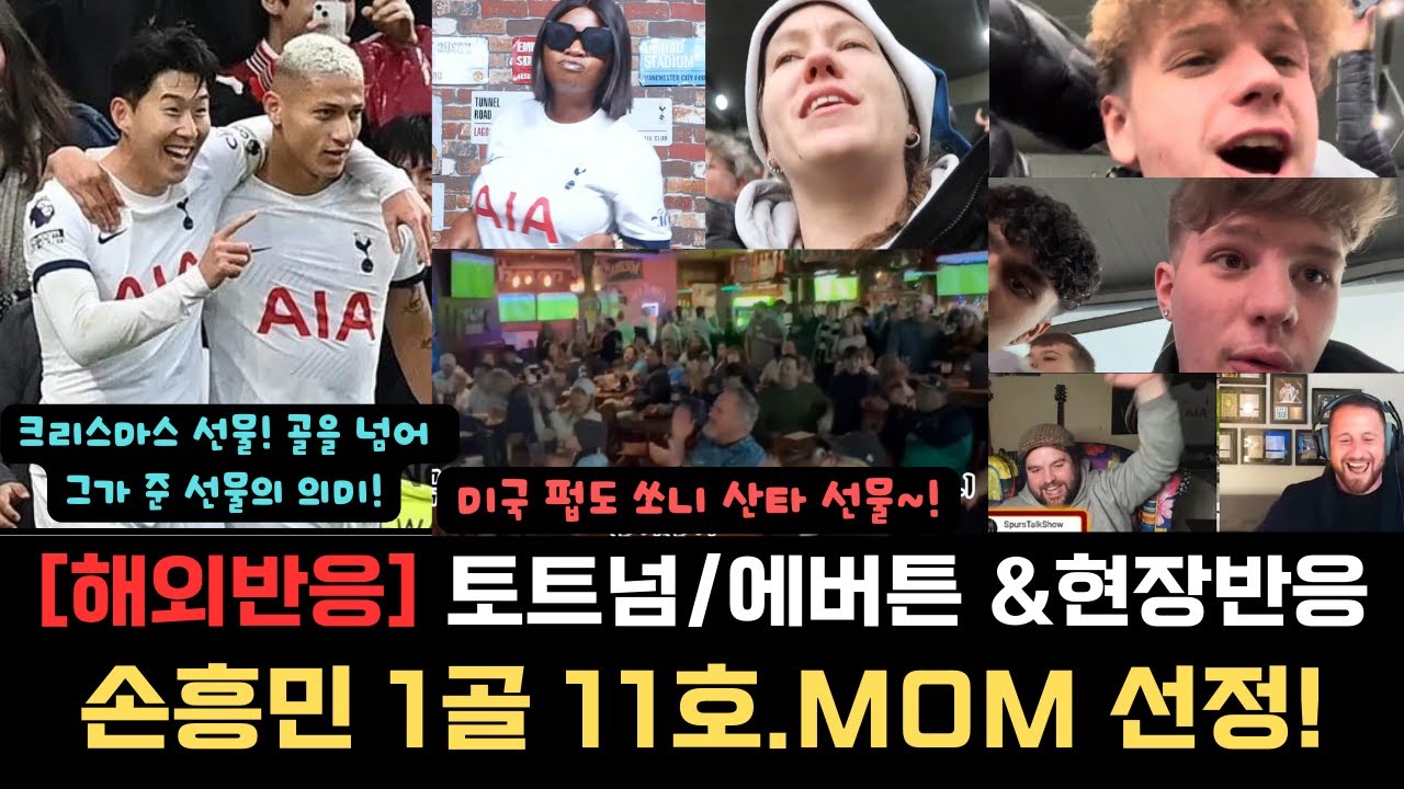 [해외반응] 손흥민 11호 골 현장반응 및 해외반응 ㅣ토트넘 에버튼 3연승 질주! MOM 손흥민 크리스마스 선물
