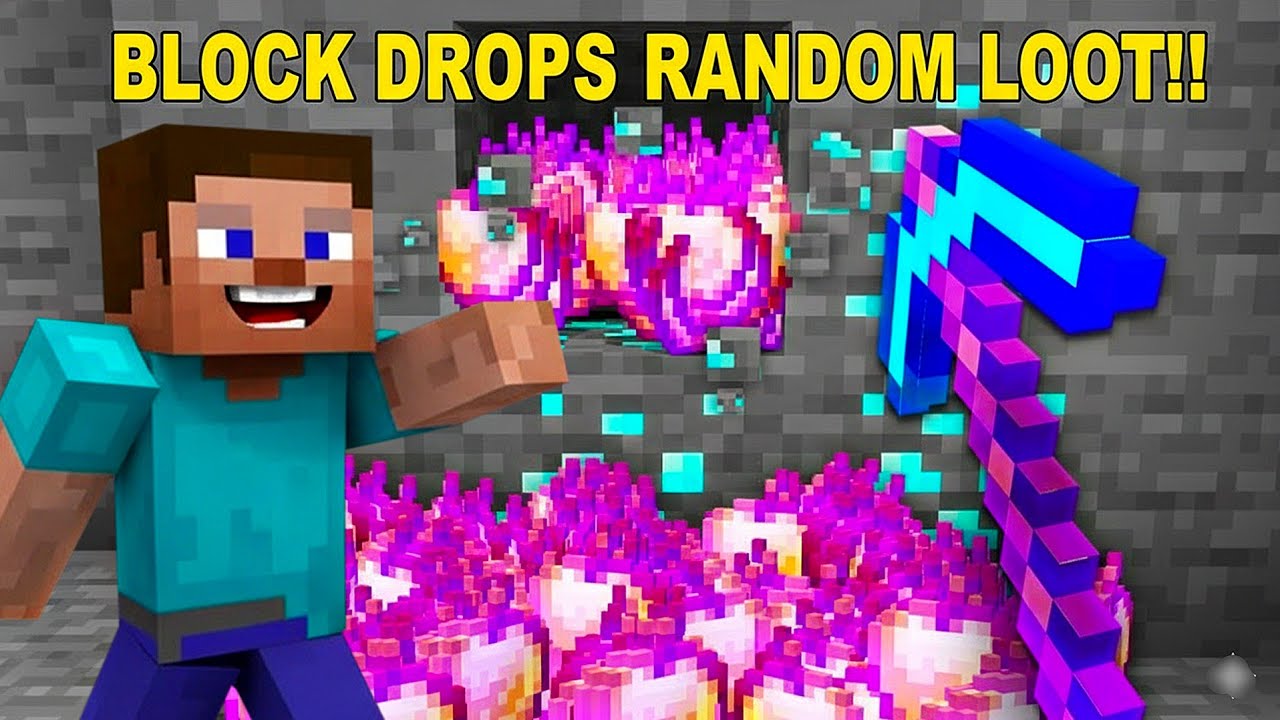 Minecraft But Every Block Drops RANDOM OP Loot!!
