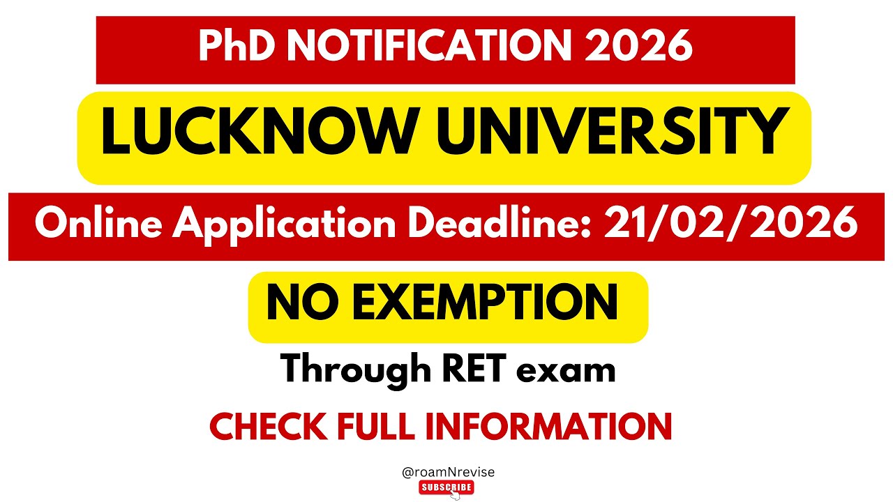 Lucknow University PhD Exam 2026/ RET/ No Exemption of M.Phil/ NET-JRF/