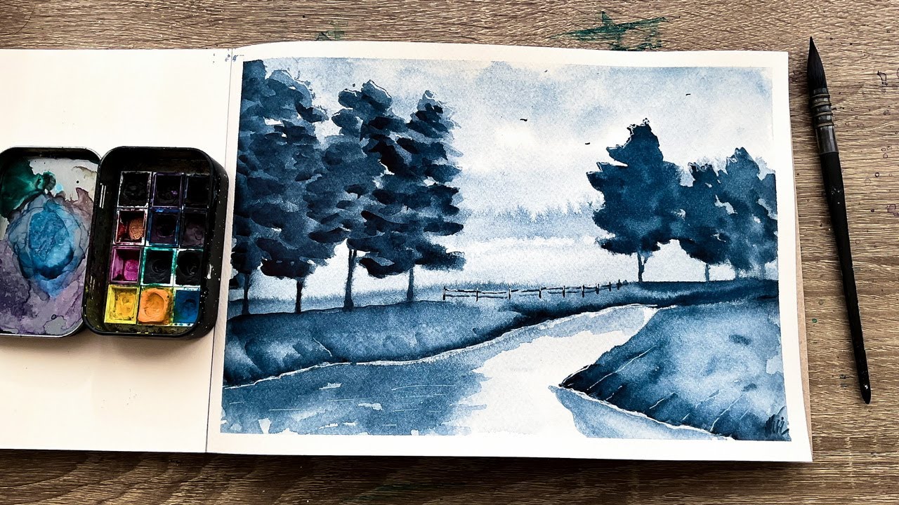 How to Paint a Simple Monochrome Landscape in Watercolor