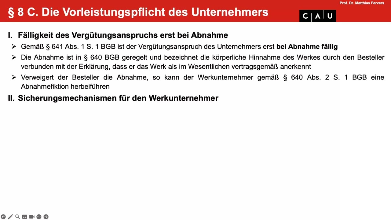 Schuldrecht BT – Folge 22 (Werkvertragsrecht: Pfandrecht, Gefahrtragung, Mitwirkungsobliegenheiten)