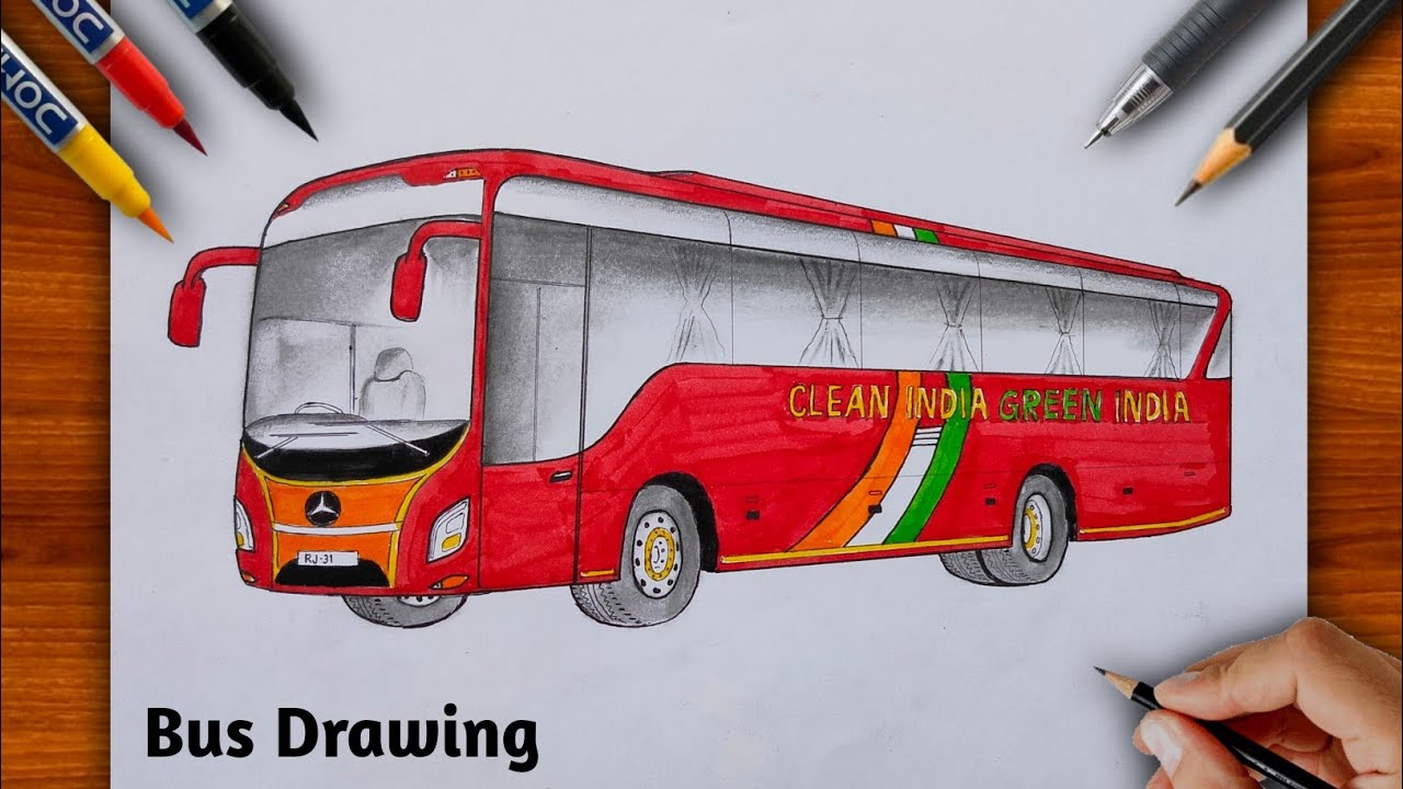 Bus Drawing | How To Draw A Bus | Bus Drawing Easy & Simple Step By Step 