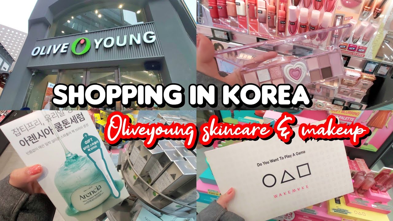 shopping in korea 🇰🇷 vlog, OLIVE YOUNG NEW SKINCARE AND MAKEUP HAUL 🛍 SQUID GAME special makeup set