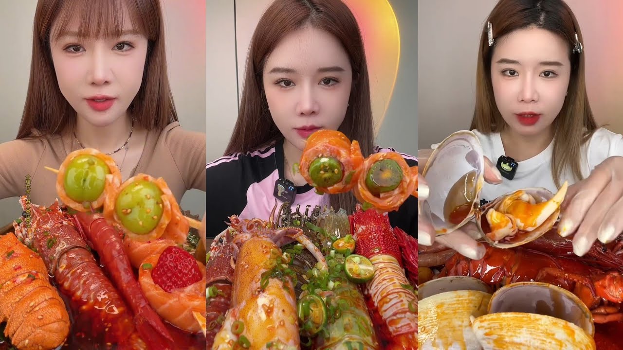 Mukbang #286:Eat seafood lobster 🦞 red devil shrimp 🍤 salmon shrimp 🍤🤤#mukbang #yummy #delicious 