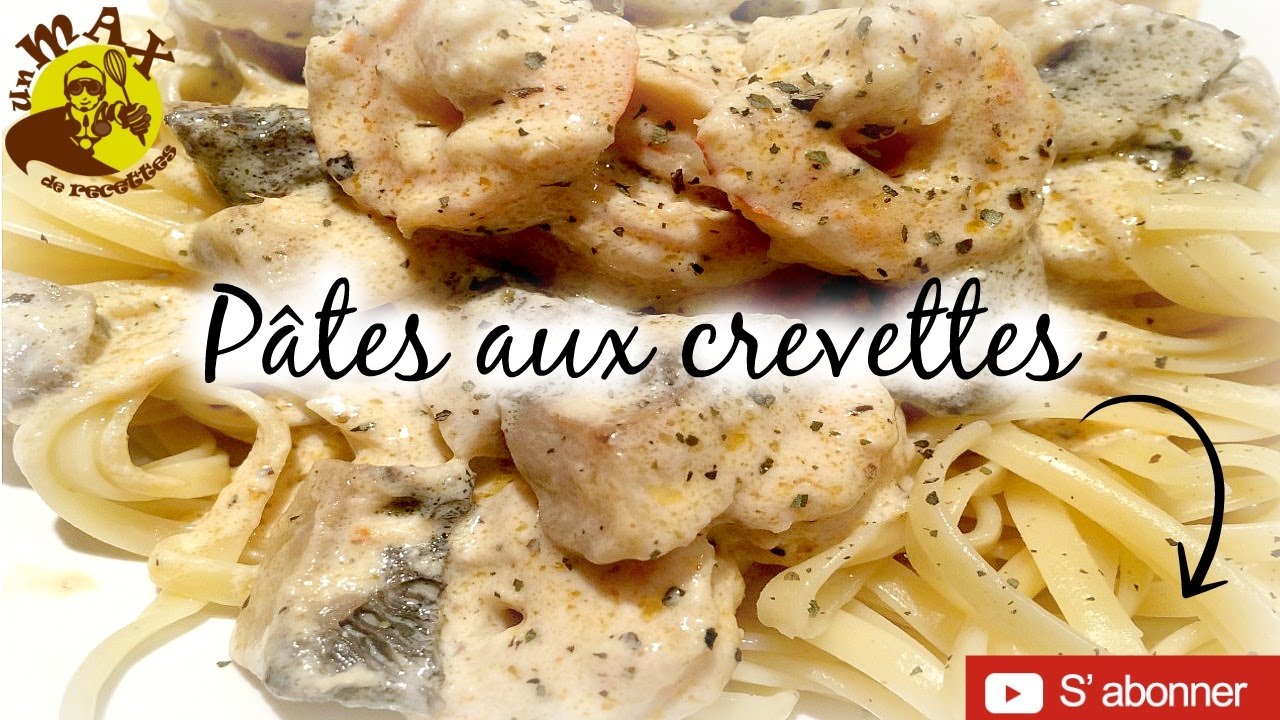 Pâtes aux crevettes & champignons recette rapide et facile ( sauce mozza-parmesan)
